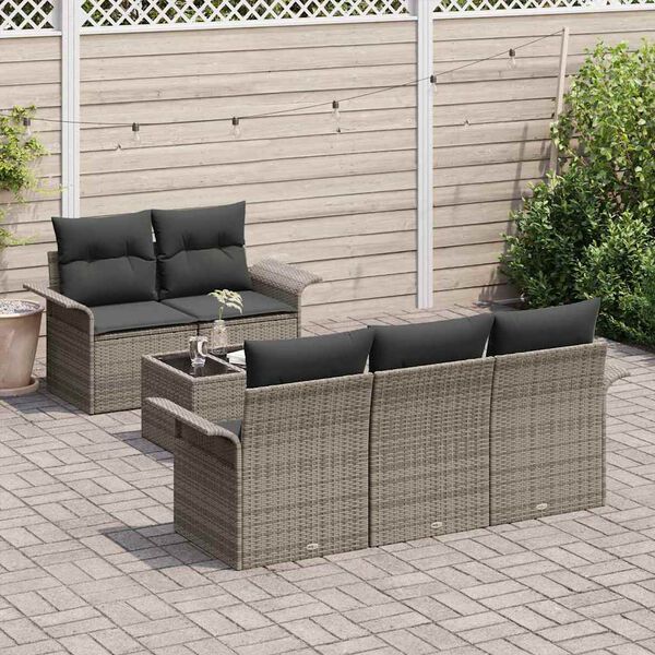 vidaXL Sofa Set with Cushion 6 pcs Grey Poly Rattan