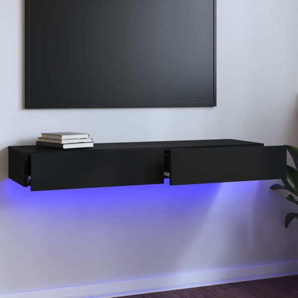 vidaXL TV Cabinet with LED Lights Black 120x35x15.5 cm