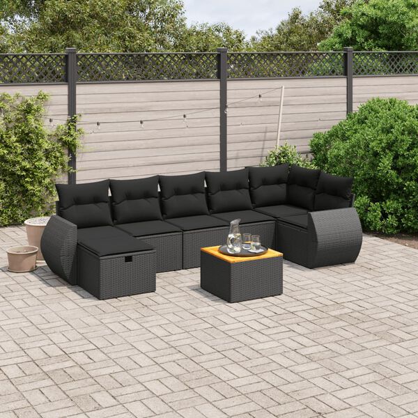 vidaXL 8 Piece Garden Sofa Set with Cushions Black Poly Rattan