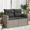 vidaXL Garden Sofa with Cushions 2-Seater Grey Poly Rattan