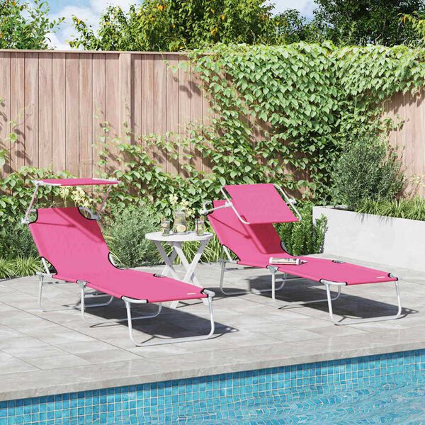 vidaXL Folding Sun Lounger with Canopy Steel Magento Pink