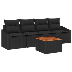 vidaXL Garden Sofa Set with Cushion 5 pcs Black Poly rattan