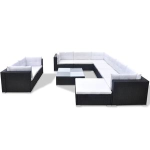 vidaXL 10 Piece Garden Lounge Set with Cushions Poly Rattan Black
