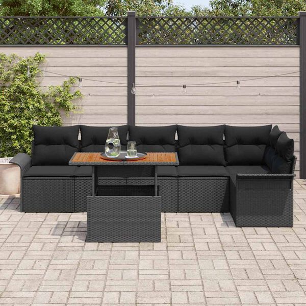 vidaXL Garden Sofa Set with Storage 7 pcs Black Poly rattan