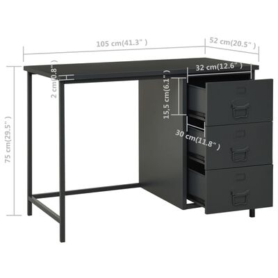 vidaXL Industrial Desk with Drawers Anthracite 105x52x75 cm Steel
