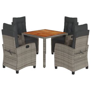 vidaXL 5 Piece Garden Dining Set with Cushions Grey Poly Rattan