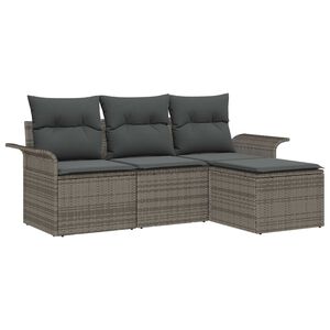 vidaXL Sofa Set with Cushion 4 pcs Grey Poly Rattan
