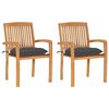 vidaXL Garden Chairs 2 pcs with Anthracite Cushions Solid Teak Wood