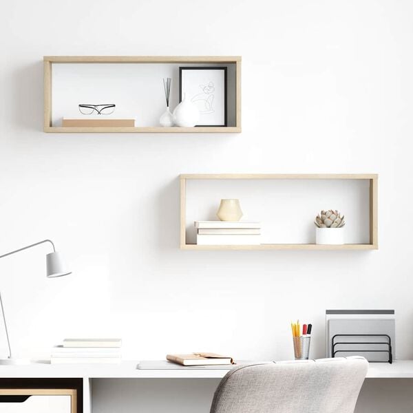 vidaXL Wall Cube Shelf 2 pcs Sonoma Oak 60x15x23 cm Engineered Wood