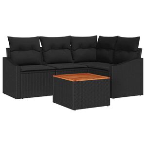 vidaXL Garden Sofa Set with Cushion 5 pcs Black Poly Rattan