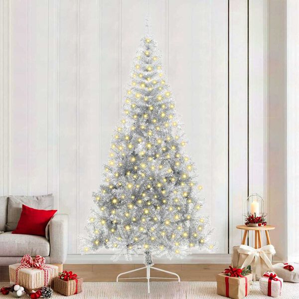 vidaXL Artificial Pre-lit Christmas Tree Silver 240 cm PET