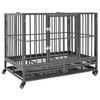 vidaXL Dog Cage | Black and Silver | Steel | Medium | Lockable Wheels | Dog Cage