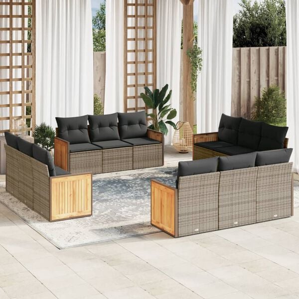 vidaXL 12 Piece Garden Sofa Set with Cushions Grey Poly Rattan
