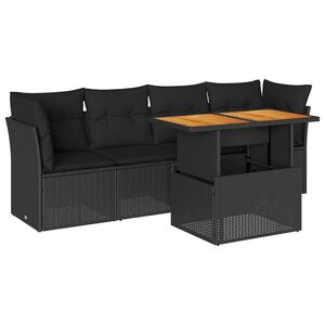 vidaXL 5 Piece Garden Sofa Set with Cushions Black Poly Rattan