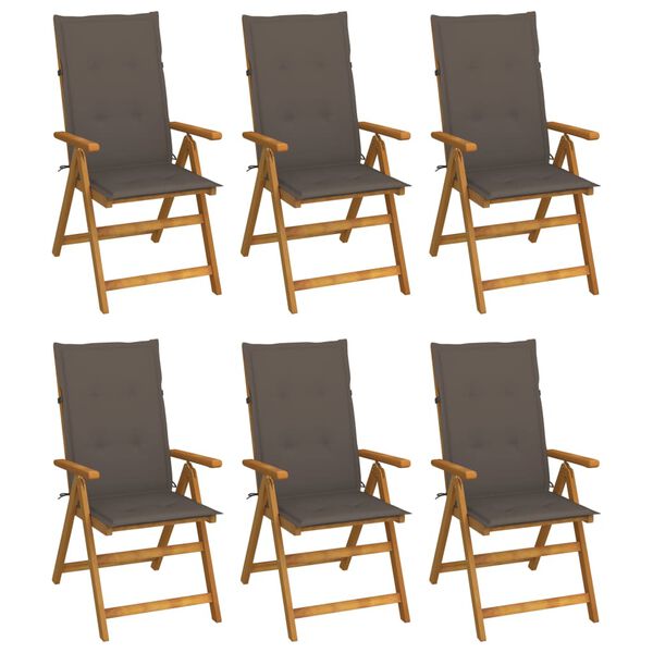 vidaXL Folding Garden Chairs 6 pcs with Cushions Solid Acacia Wood