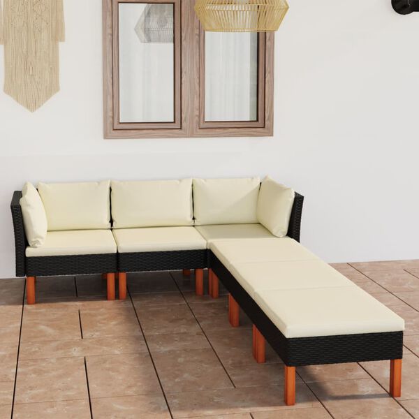 vidaXL 6 Piece Garden Lounge Set with Cushions Poly Rattan Black