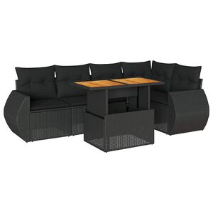 vidaXL 6 Piece Garden Sofa Set with Cushions Black Poly Rattan