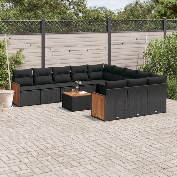 vidaXL 12 Piece Garden Sofa Set with Cushions Black Poly Rattan