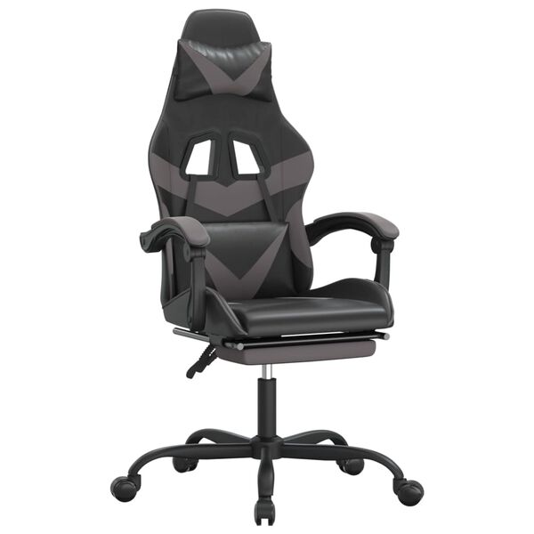 vidaXL Swivel Gaming Chair with Footrest Black&Grey Faux Leather