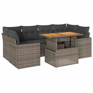 vidaXL 7 Piece Garden Sofa Set with Cushions Grey Poly Rattan