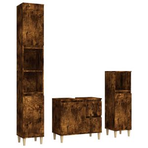 vidaXL 3 Piece Bathroom Cabinet Set Smoked Oak Engineered Wood