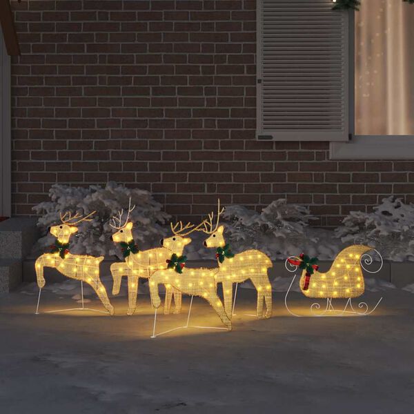 vidaXL LED Reindeers 5 pcs Gold Fabric