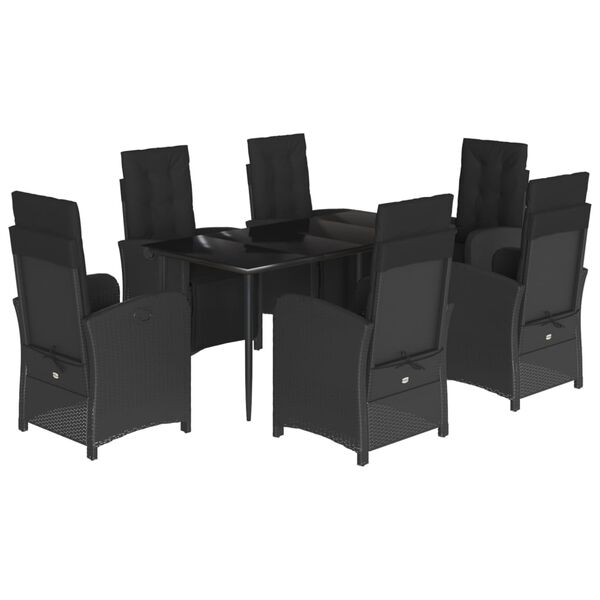 vidaXL 7 Piece Garden Dining Set with Cushions Black Poly Rattan
