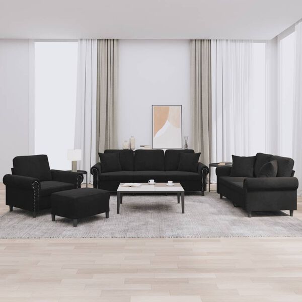 vidaXL 4 Piece Sofa Set with Pillows Black Velvet