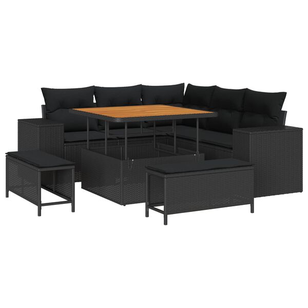 vidaXL Garden Sofa Set with Cushion with Storage 8 pcs Black