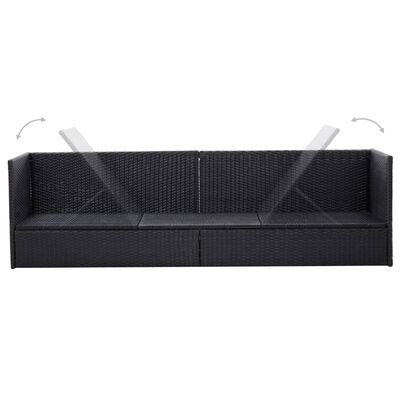 vidaXL Garden Bed with Cushion and Pillow Poly Rattan Black