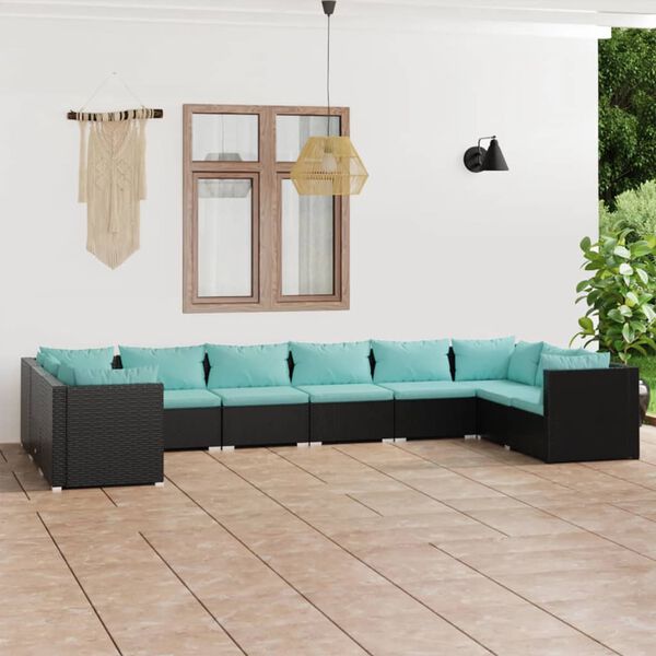 vidaXL 10 Piece Garden Lounge Set with Cushions Poly Rattan Black
