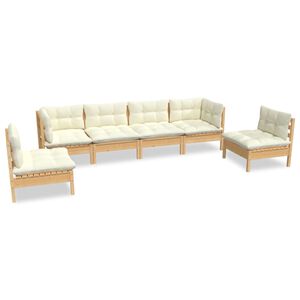 vidaXL 6 Piece Garden Lounge Set with Cream Cushions Solid Pinewood