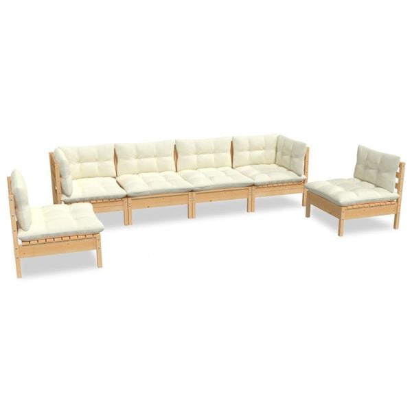 vidaXL 6 Piece Garden Lounge Set with Cream Cushions Solid Pinewood
