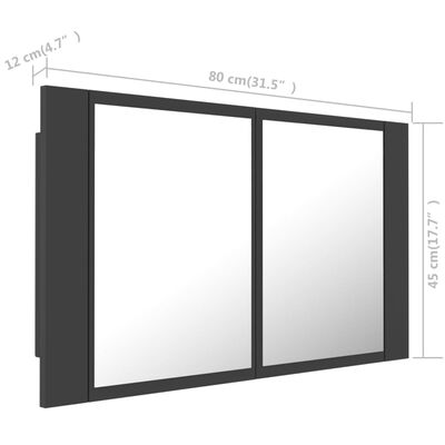 vidaXL LED Bathroom Mirror Cabinet Grey 80x12x45 cm Acrylic