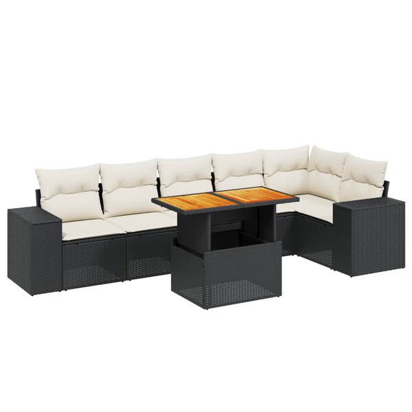 vidaXL 7 Piece Garden Sofa Set with Cushions Black Poly Rattan