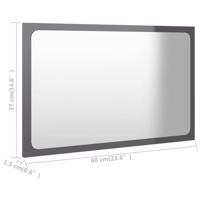 vidaXL Bathroom Mirror High Gloss Grey 60x1.5x37 cm Engineered Wood