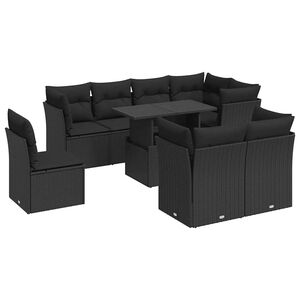 vidaXL 9 Piece Garden Sofa Set with Cushions Black Poly Rattan