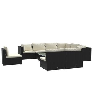 vidaXL 10 Piece Garden Lounge Set with Cushions Poly Rattan Black