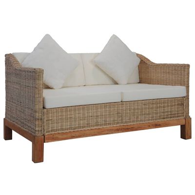 vidaXL 2 Piece Sofa Set with Cushions Natural Rattan