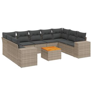 vidaXL 10 Piece Garden Sofa Set with Cushions Grey Poly Rattan