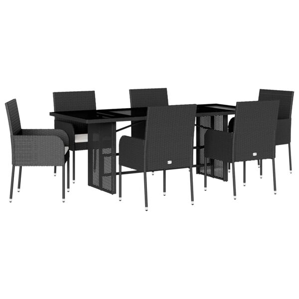 vidaXL 7 Piece Garden Dining Set with Cushions Grey Poly Rattan