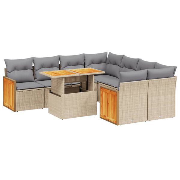 vidaXL 9 Piece Garden Sofa Set with Cushions Beige Poly Rattan