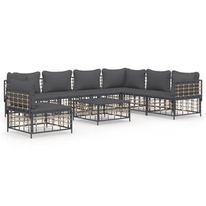 vidaXL 8 Piece Garden Lounge Set with Cushions Anthracite Poly Rattan