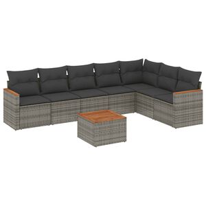 vidaXL 8 Piece Garden Sofa Set with Cushions Grey Poly Rattan