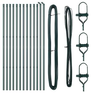 vidaXL Embedded Fence Post 13 pcs Green Powder-Coated Steel