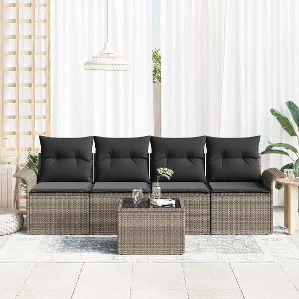 vidaXL Sofa Set with Cushion 5 pcs Grey Poly Rattan