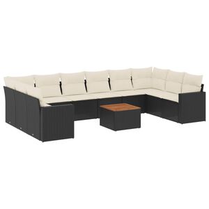 vidaXL 11 Piece Garden Sofa Set with Cushions Black Poly Rattan