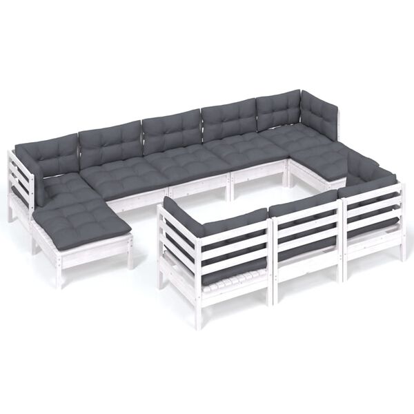 vidaXL 10 Piece Garden Lounge Set with Cushions White Solid Pinewood