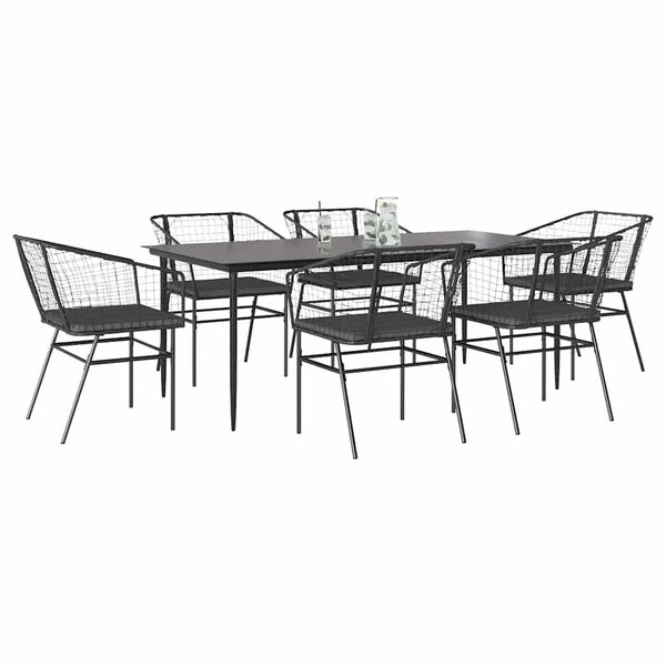vidaXL 7 Piece Garden Dining Set with Cushions Black Poly Rattan Glass