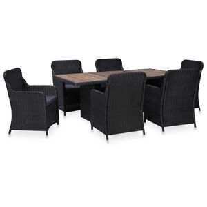 vidaXL 7 Piece Outdoor Dining Set Poly Rattan Black